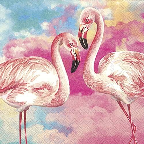4 Paper Napkins for Decoupage - 3-ply, 33 x 33cm - Flamingos (4 Individual Napkins for Craft & Napkin Art.)