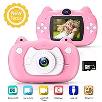 hyleton Kids Digital Camera for Girls Gift, Dual Lens 1080P 12MP FHD Child Toy Camera Camcorder with Zoom Function &16GB SD Card for Age 3-10