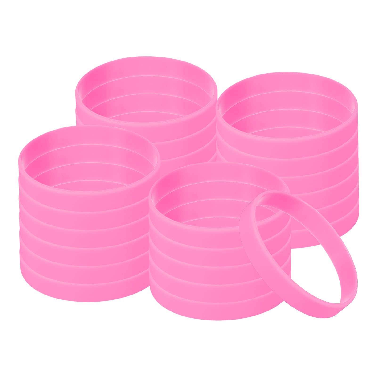 PATIKIL Silicone Bracelets, 24 Pack Colored Rubber Wristbands Blank Stretch Sports Bands for Adults Teen Sports Team Games, Pink