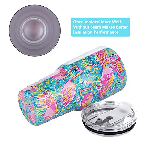 DYNAMIC SE Tumbler Double Wall Stainless Steel Vacuum Insulated Travel Mug with Splash-Proof Lid Metal Straw and Brush (Flamingo, 30oz)