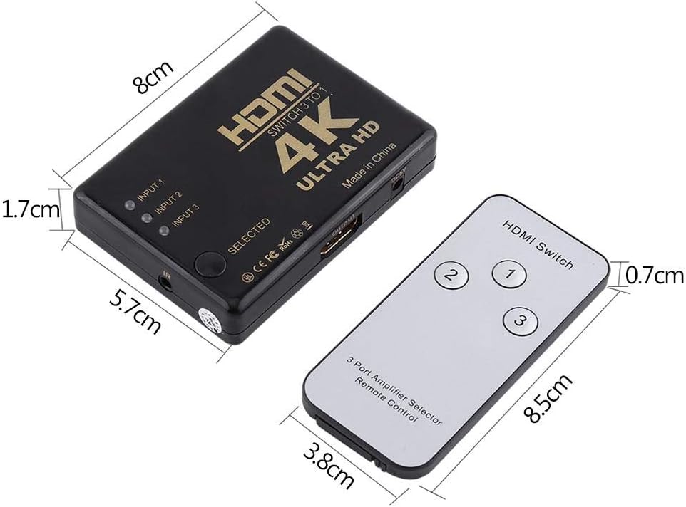 Socobeta HDMI Amplifier 4K Ultra HD 1080P 3 Port HDMI Amplifier Selector Splitter Hub with Remote Control - Image 4