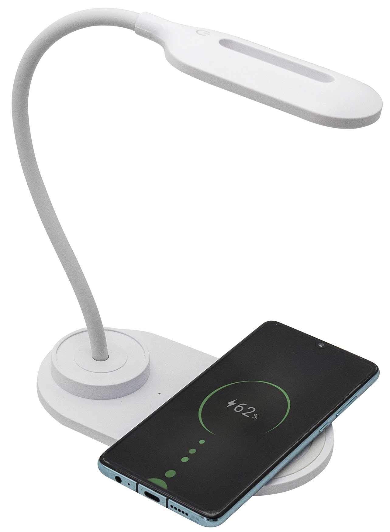 Denver LQI-55 Qi Wireless Charging Lamp – 3 Colour/Brightness Adjustable – Touch Control – 360° Adjustable - Bedside, Desk or Lounge Table