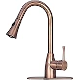 Akicon Antique Copper Pull Out Kitchen Faucet, Single Level Solid Brass Kitchen Sink Faucets with Pull Down Sprayer