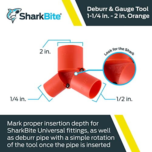 SharkBite 11/4 To 2 Inch Depth Gauge And Pipe Deburring Tool, Copper, PEX, CPVC, PERT, HDPE