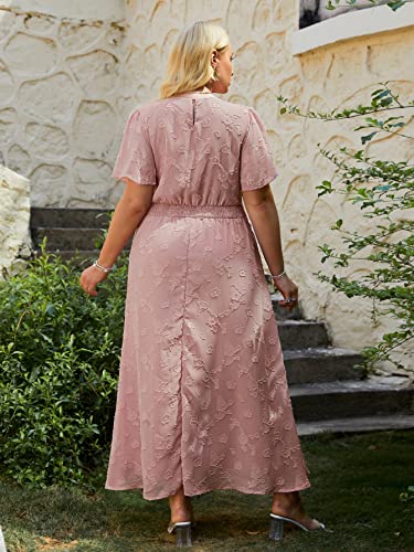 SIMPLEE WOMEN’S PLUS SIZE WEDDING GUEST DRESS SHORT SLEEVE FLOWY FALL FLORAL MAXI DRESS BOHO MATERNITY DRESS FOR PHOTOSHOOT (2XL PINK)