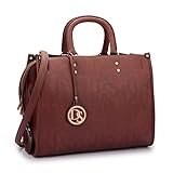 Dasein Women's Fashion Pebbled Leather Tassel Satchel Handbag w/ Rolled Top Handle and Removable Shoulder Purse Strap (Brown)