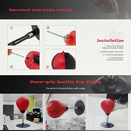 Stress Buster Desktop Punching Bag with Pump Desk Speed Bag with Stand for Heavy Duty Anxiety Relief Freestanding Kit Accessory for Adult and Children Red and Black