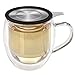 Teabloom Double-Wall Borosilicate Glass Mug with Stainless Steel Infuser and Lid – 15 OZ / 430 ML – 2 Gourmet Tea Flowers Included