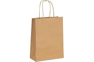 METAPRINT 50 Pack Small Brown Paper Gift Bags with Handles, 5.8"x3.2"x8.25" Kraft Paper Gift Bags for Retail, Birthday Parties, Shopping, Versatile Craft Bags & Goodie Sacks