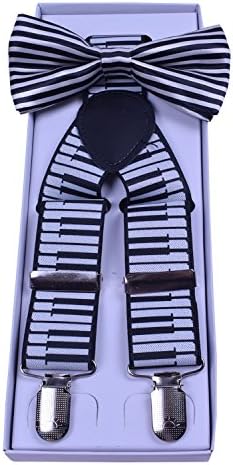 SUNNY OECAN Bow Tie and Suspenders Set Adjustable with Gift Box Piano