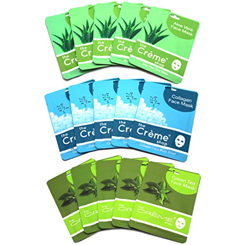Korean Cosmetics The Creme shop 15 Sheet Face Mask multiple Type (Aloe,Collagen,Green Tea)