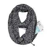 Scarves for Women,Girls,Ladies Infinity Scarf with Zipper Pocket Soft Stretchy Lightweight Wrap (Black+Gray)
