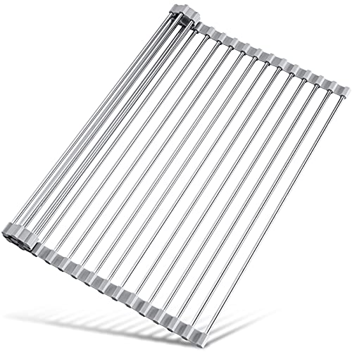 Tomorotec Roll Up Dish Drying Rack Over Sink, 304 Steel, 17.7x15.5, Grey