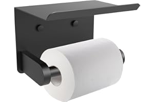 SetSail Toilet Paper Holder with Shelf Adhesive or Screw Bathroom Toilet Paper Roll Holders Wall Mount Matte Black Tissue Holder for Bathroom Hardware Accessories