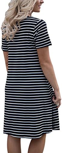 Dynen Women's Crew Neck Short Sleeve Striped Loose Tunic Swing T-Shirt Dress
