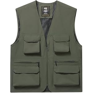 Men's Multi-Pocket Outdoor Vest, Lightweight Quick Dry Sleeveless Jacket with Mesh Lining for Hiking Fishing