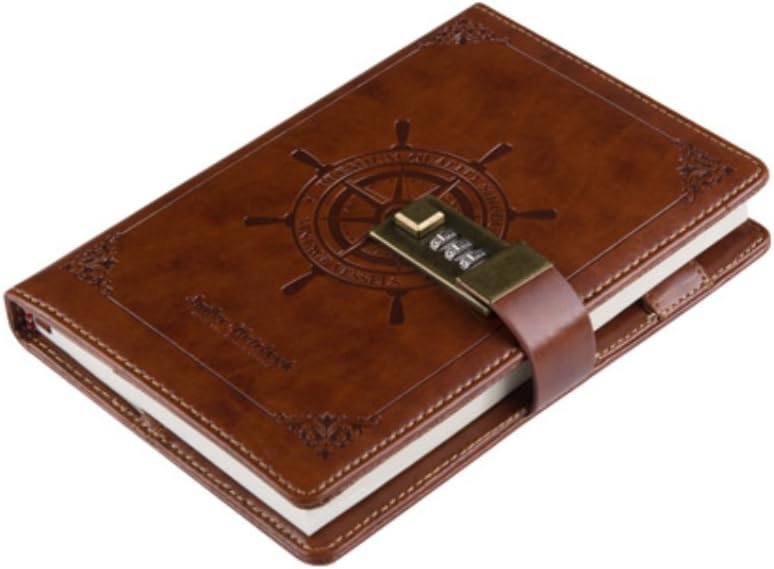 ToiM Retro Business Notebook with A Password Lock Coded Lock for Diary Handbook Notepad Cahier Journal Great Stationery (without Chinese Writing) (Chestnut-brown)
