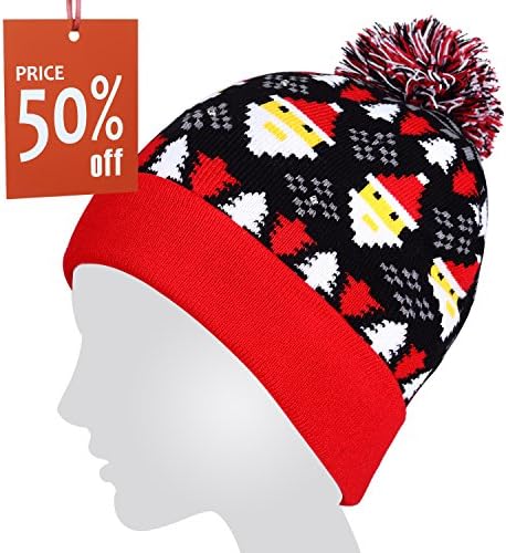 Light Up Hat,Coeuspow String Light Up Beanie Hat Knit Cap with 6 Colorful Lights 3 Flashing Mode for Party,Lightshow,Jogging,Walking,Dancing,Christmas Gift (Red)