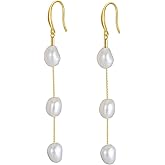 Bellitia Jewelry Baroque Pearl Tassel & Dangle Earrings 925 Sterling Silver Handpicked Pearls Drop Earrings 14k Gold/Platinum Plated Freshwater Pearl Fashion Earrings for Women