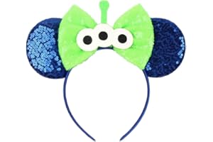 JIAHANG Green Monster Mouse Ears Headband Sequin ET Bow, Halloween Gilltering Festival Hair Band, Party Decoration Photography Fashion Headwear for Girls Women(Monster)