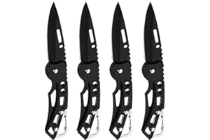 WWZJ 4 Pack Self-Defense Folding Knife With Key Ring Easy To Everyday Carry, Outdoor Survival Stainless Steel Pocket Knife (Black)