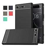 Sony Xperia XZ1 Compact Case, Dretal Carbon Fiber Shock Resistant Brushed Texture Soft TPU Phone case Anti-fingerprint Flexible Full-body Protective Cover For SONY Xperia XZ1 Compact/G8841 (Black)