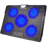 HIRALIY 5 Fans Laptop Cooling Pad 12"-17" Cooler Pad Chill Mat with LED Light Dual USB 2.0 Ports Adjustable Mount Stand (Black+Blue)