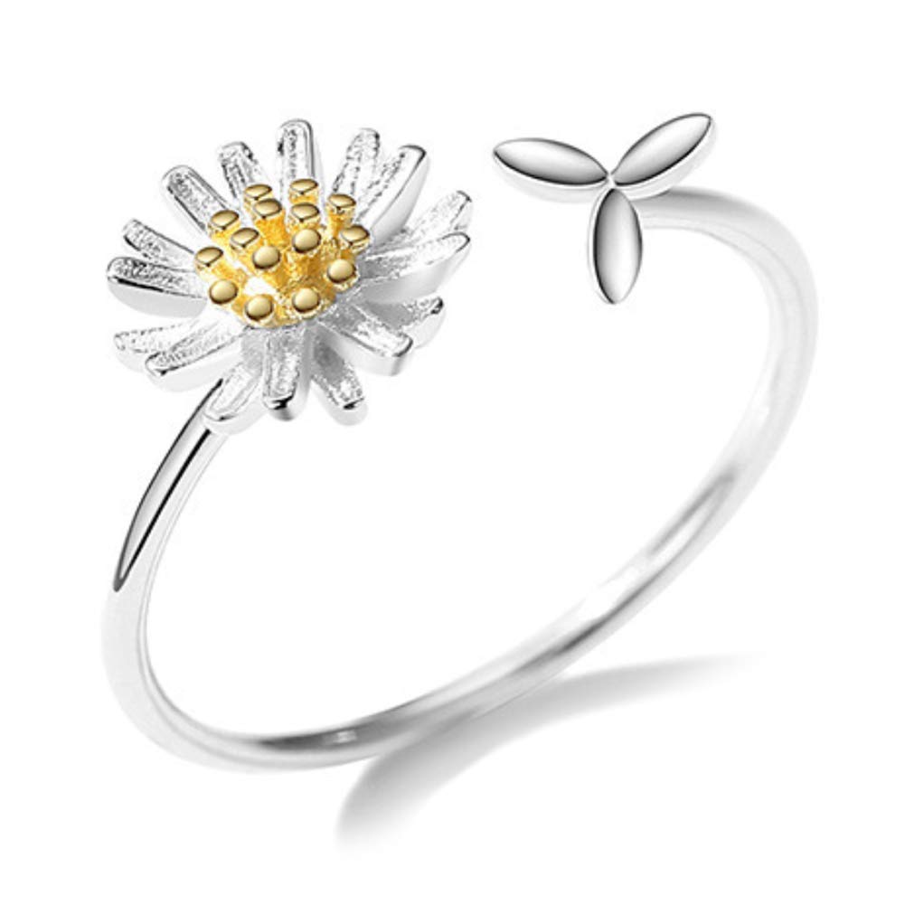 Helen de Lete Little Daisy And Leaf Sterling Silver Open Ring