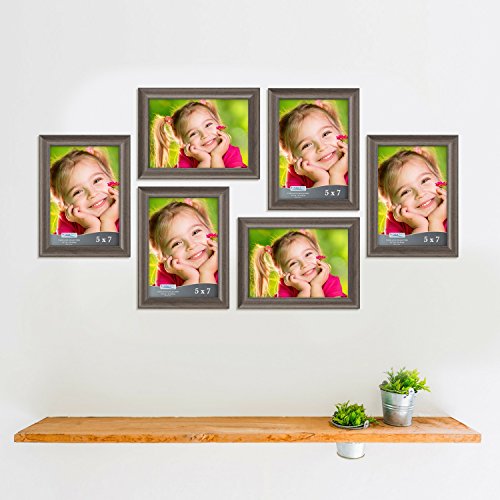 Icona Bay 5x7 Picture Frames - Hickory Brown, 6 Pack - Contemporary Photo Frames 5 x 7 - Composite Wood Frames for Walls or Table Top - Lakeland Collection
