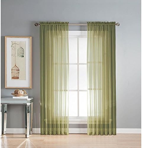 HomeStyles Light Fashions - Rossi - Sage -Rod Pocket Panel 100% Cotton Mode Voile Panneau - High Thread Window Curtains - 1 Panel Set - 54" x 84" / 137cm x 213cm (54" x 84" / 137cm x 213cm, Sage)