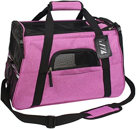 HiCaptain Airline Approved Soft Sided Pet Carrier Portable Dog & Cat Travel Bag Light Weight Tote with Removable Fleece Mat (Fuchsia, 18"L*9.8"W*11.8"H)