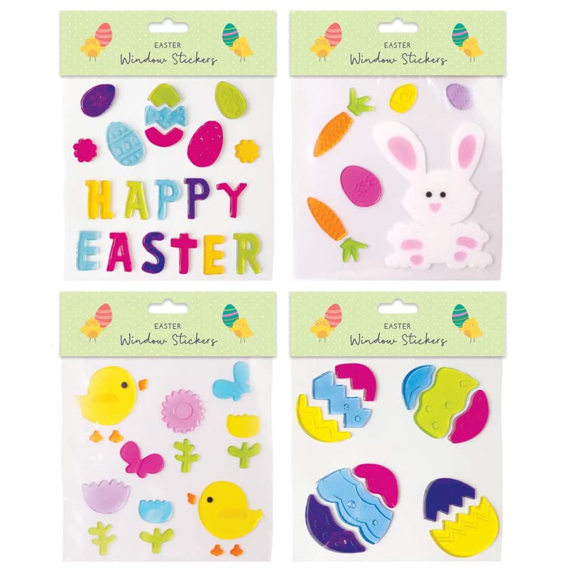 P Store Bunny Chicks Eggs Glass Easter Gel Window Stickers Easter Party Door Decorations (4PcsRandom Style)