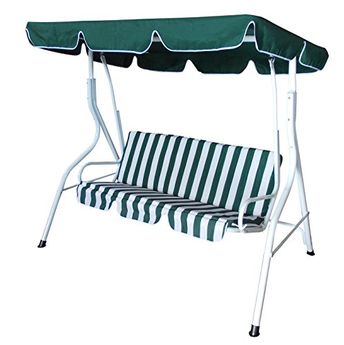 DEGAMO Hollywoodschaukel Florida 3-sitzer, Gestell Weiss, Bezüge grün/Weiss gestreift, extra stabile Ausführung, Outdoor