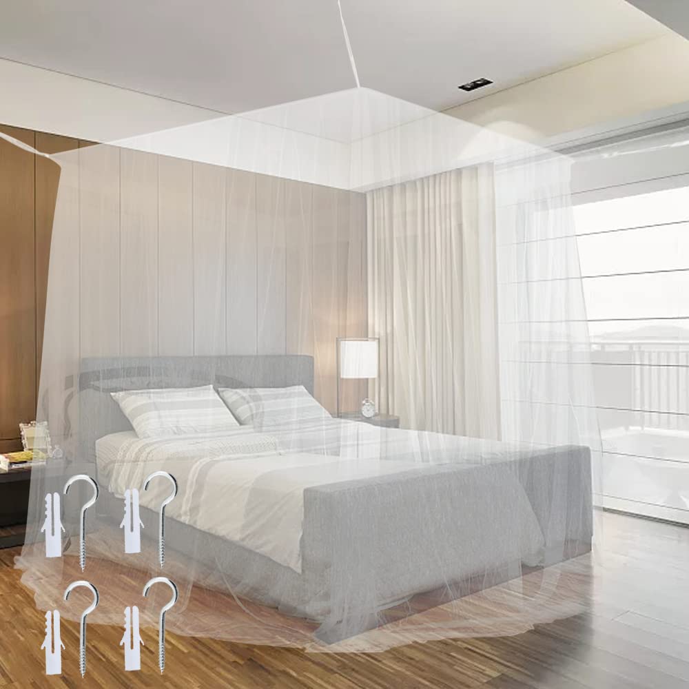 JTDEAL Fly Mosquito Net Bed Canopy for Double Beds, Big Mosquito Net Polyester Decorative for Bedroom Good Air Circulation with Installation Tools, Home, Garden, Camping (White)