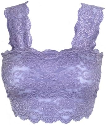 Ally Rose Stretch Lace Camisole Crop Top Wide Straps 8 Inches Long Lilac L