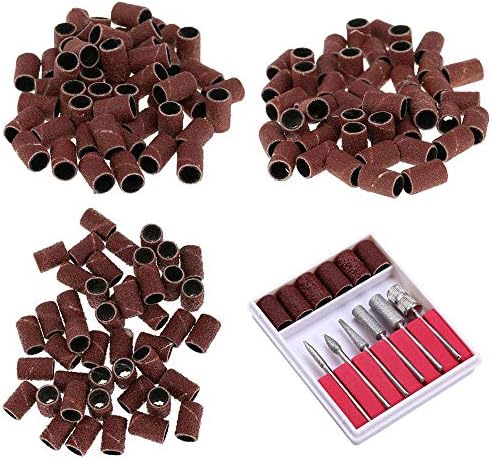 Saiper 150 Pieces Nail Drill Sanding Bands 80# 120# 180# for Professional Manicure and Pedicure + 3/32'' Shank Nail Art Drill Bits