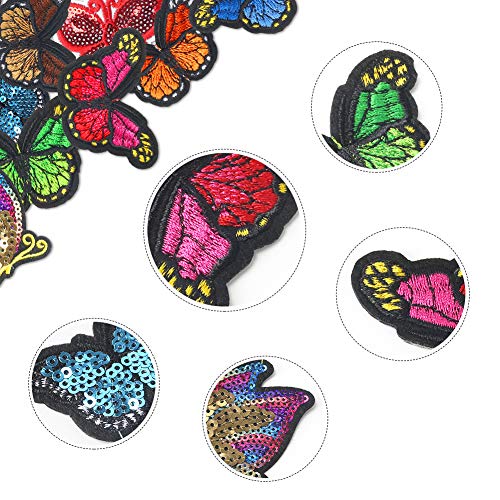 LoveInUSA Butterfly Cloth Patch，16 Pcs Butterfly Patches Butterfly Embroidery Patch Assorted Size Butterfly Patches Iron On for DIY Jeans Jacket Clothing Handbag Shoe Caps