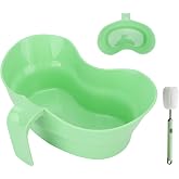 Yojinovas Emesis Basin, Kidney Shape Vomit Bowl with Arc Design, Wide Mouth Hanging Handle Oral Care Spit Cup for Elderly Bedridden, Lightweight Plastic Emesis Tray with cleaning brush