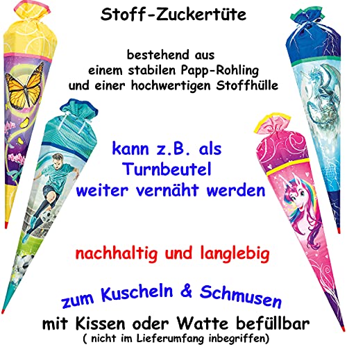 alles-meine.de GmbH Stoff Schultüte Motiv + Größe + Zubehör wählbar 85/70 cm - inkl. komplette Füllung + Name + Bänder… – Bild 5
