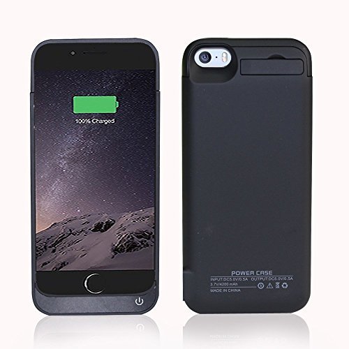 iPhone 5/5C/5S/SE Battery Case, SinoPro Portable Slim Extended Battery Case Mobile Protective Charging Case with 4200mAh Capacity Kick Stand LED Indicator for iPhone 5/5C/5S/SE (Black)