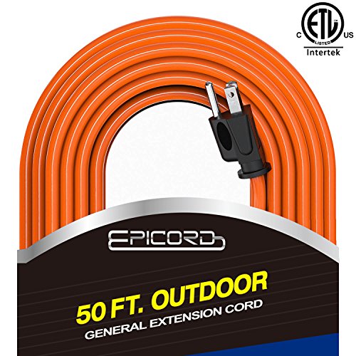 EPICORD 16/3 Vinyl Outdoor long Extension Cord 3 prong Heavy Duty for Indoor and Outdoor (50 Feet Orange)