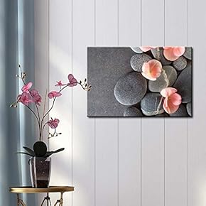 Peach Colored Flower on Smooth Zen Stones - Canvas Art Home Art - 12x18 inches