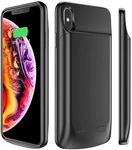 iPhone Xs MAX Battery Case, ALLEASA 6000mAh Rechargeable Extended Battery Protective Charging Case [Support Headphone], Portable Battery Pack for 6.5 Inch iPhone Xs MAX 2018-Black