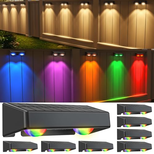 Quntis Luces Solares Exterior 8 Paquetes, RGBW con 11 Modos Intermitentes Apliques de Exterior, Lampara de Pared Ip65 Impermeable, Automatic On/Off Luz Solar para Vallas Patio Porche Jardin Pasillos