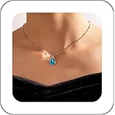 Andelaisi Boho Waterdrop Emerald Pendant Necklace Teardrop Emerald Gemstone Necklace Silver Teardrop Choker Necklace Oval Green Crystal Necklace Chain Jewelry for Women