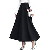 ebossy Women's Vintage High Waist Wool Blend Plaid A-Line Long Maxi Skirt with Pocket