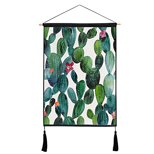 Adarl Hanging Painting Wall Art Wooden Scroll Painting Rolling Art Print on Canvas Framed with Tassel Ready to Hang for Home Office Decor(Cactus-2) - Thumbnail 7