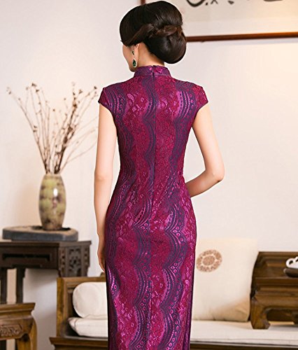 Angcoco Women's Cap Sleeve Lace Style Maxi Cheongsam Dress China Qipao - Image 5