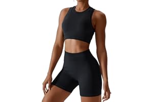 ABOCIW Workout Sets for Women 2 Piece Seamless Ribbed Tank Top Sport Bra High Waist Biker Shorts GYM Yoga Exercise Outfits
