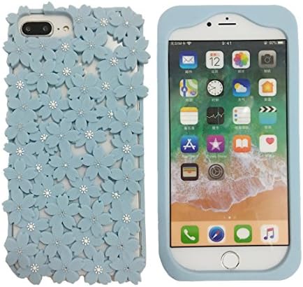 iPhone 7 Plus Case for Girls Fashion 3D Floral Blue Hollow Out Heat Dissipation Cherry Blossoms Flowers Beads Soft Silicone Coque Protective Cover Case for iPhone 7 Plus and iPhone 8 Plus VERYLULU